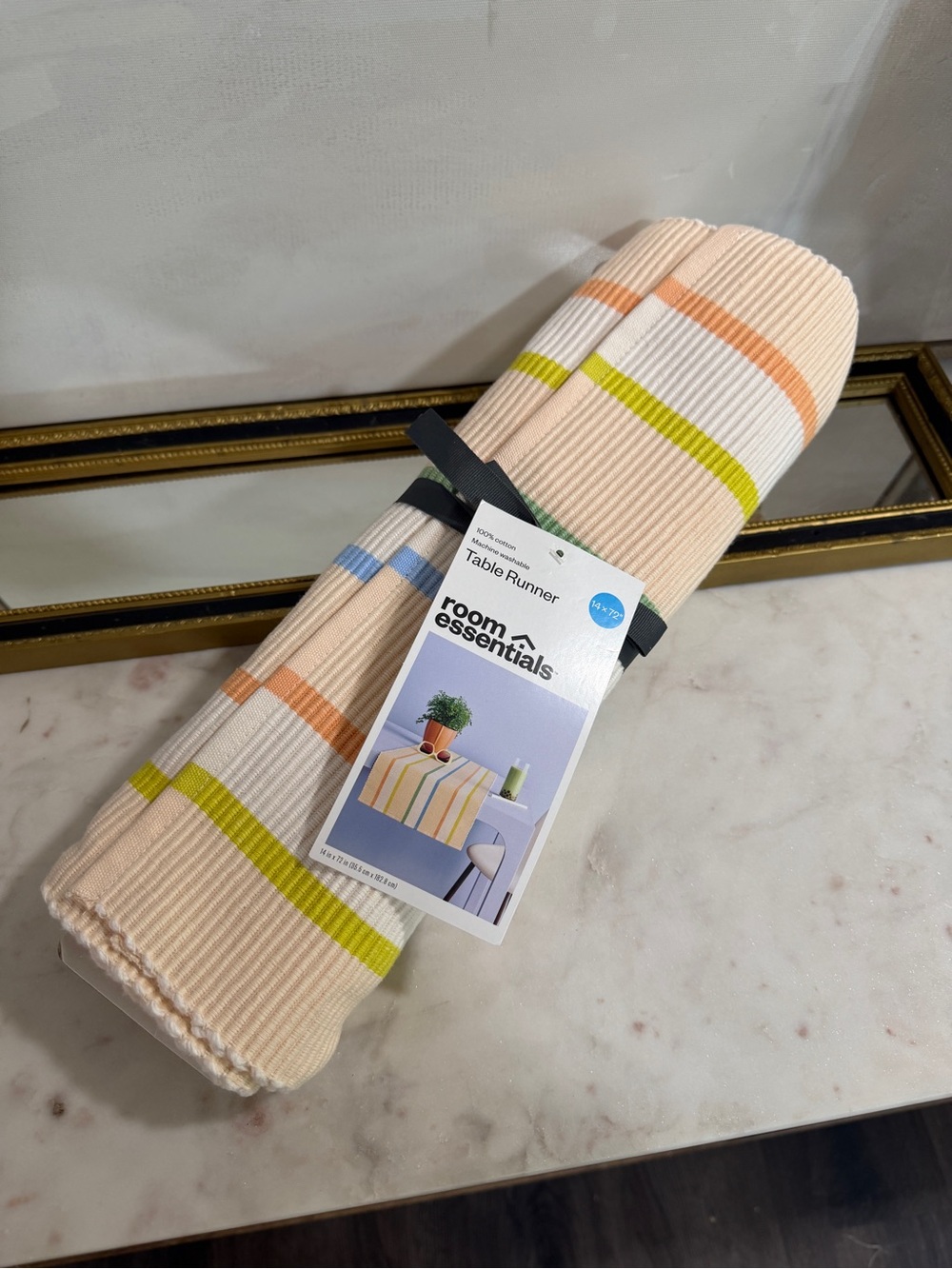 NWT Room Essentials Striped Table Runner - Cream with Pastel Stripes